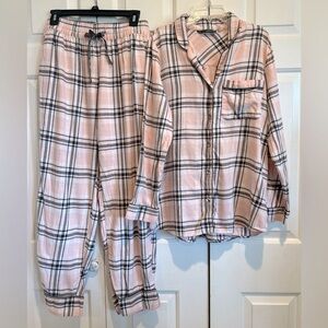 Soft Surroundings Pink Plaid Button-Up Pajama Set flannel Medium